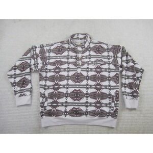 Ariat Pullover Mens Medium White Purple Aztec 1/4 Button Long Sleeve Retro Fit